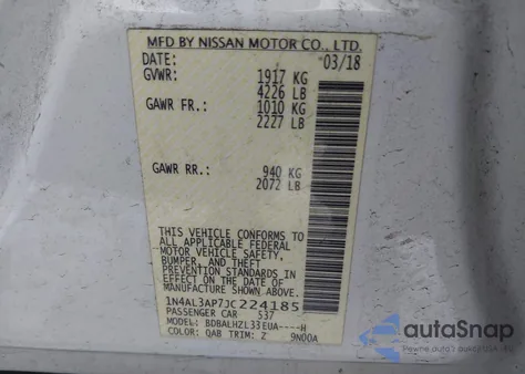 2018 Nissan Altima 2.5 Sr from USA, damaged, VIN 1N4AL3AP7JC224185